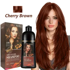 Cherry Brown Hair Dye Shampoo with Argan Oil, 3-in-1 Natural Hair Color Shampoo for Men & Women, Instant Gray Hair Coverage in 15 Minutes, Ammonia-Free Long-Lasting Color, Champú Para Canas, 500ml