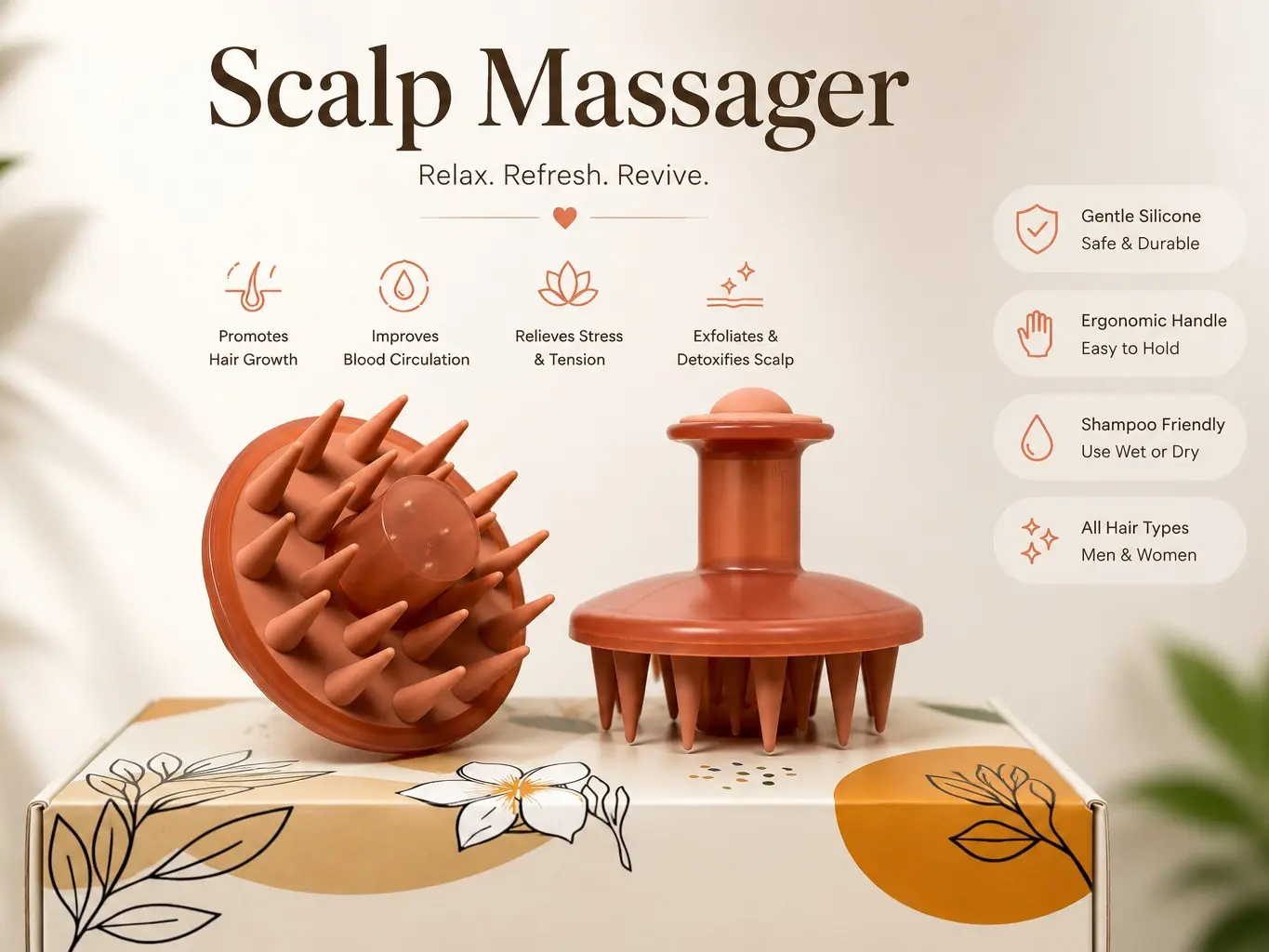 L'Areen Gentle Silicone Scalp Massager - Hair Oil Applicator Brush for Exfoliating, Stress Relief, Detangling, All Hair Types (Head Massagers for Beauty & Personal Care), Hair Growth, Detangle