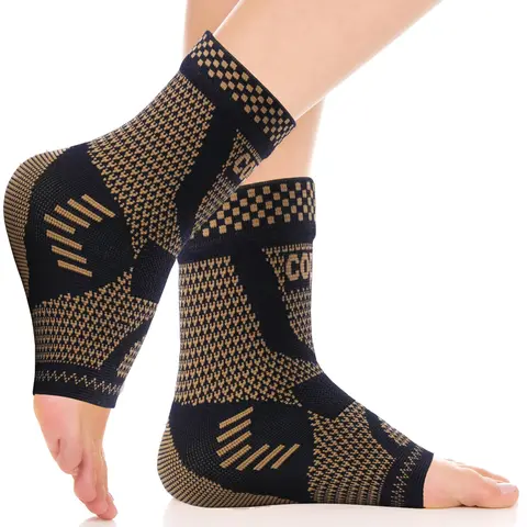 Unisex Copper Fiber Adjustable Ankle Brace Compression Sleeve Socks - Sports Protective Gear for Pain Relief, Plantar Issues, Sprains, Tendinitis