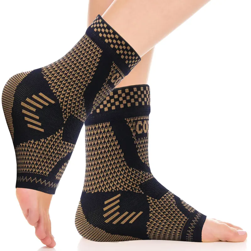 Unisex Copper Fiber Adjustable Ankle Brace Compression Sleeve Socks - Sports Protective Gear for Pain Relief, Plantar Issues, Sprains, Tendinitis