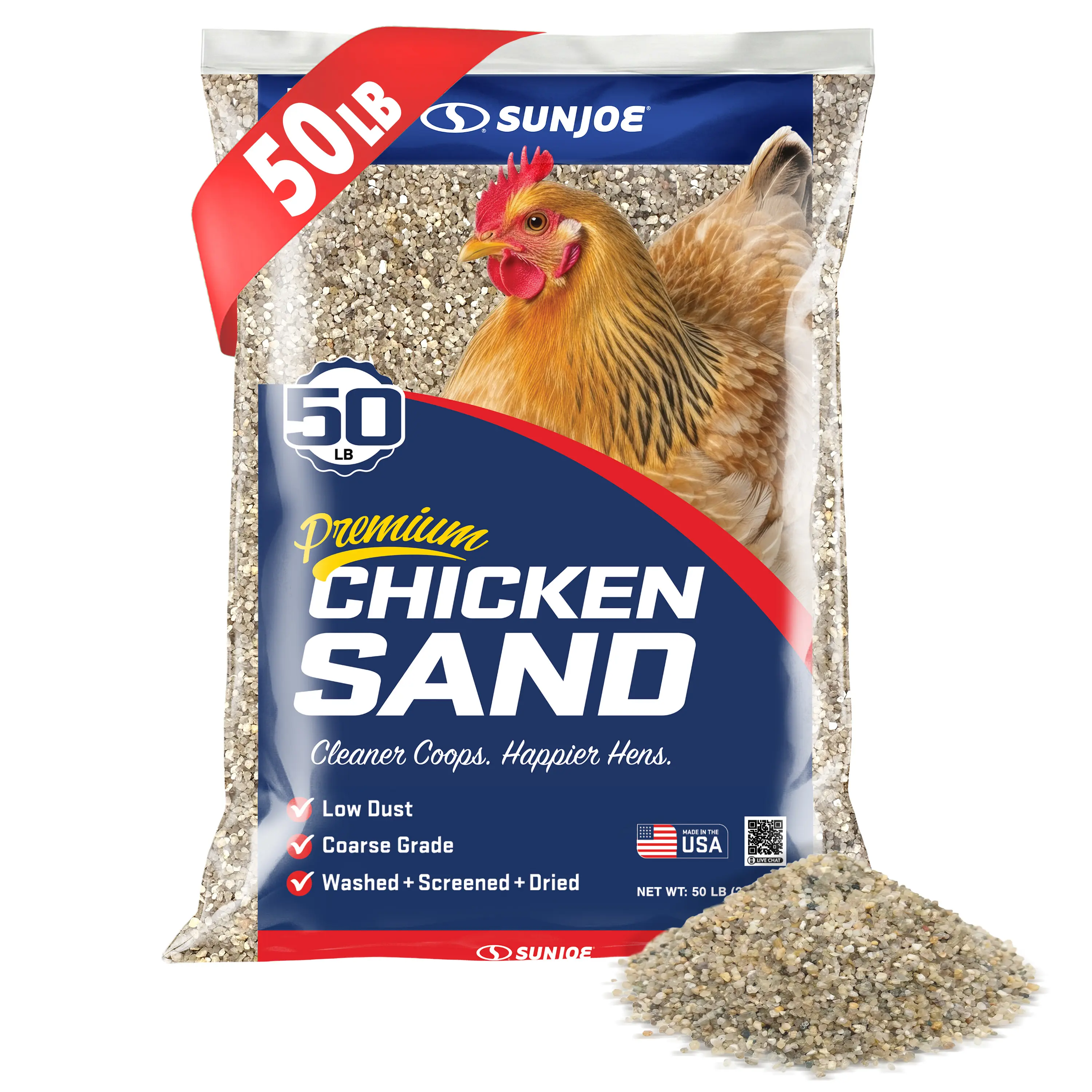 Sun Joe Natural Chicken Coop Sand | Coarse Grade | 50-Lb. Bag