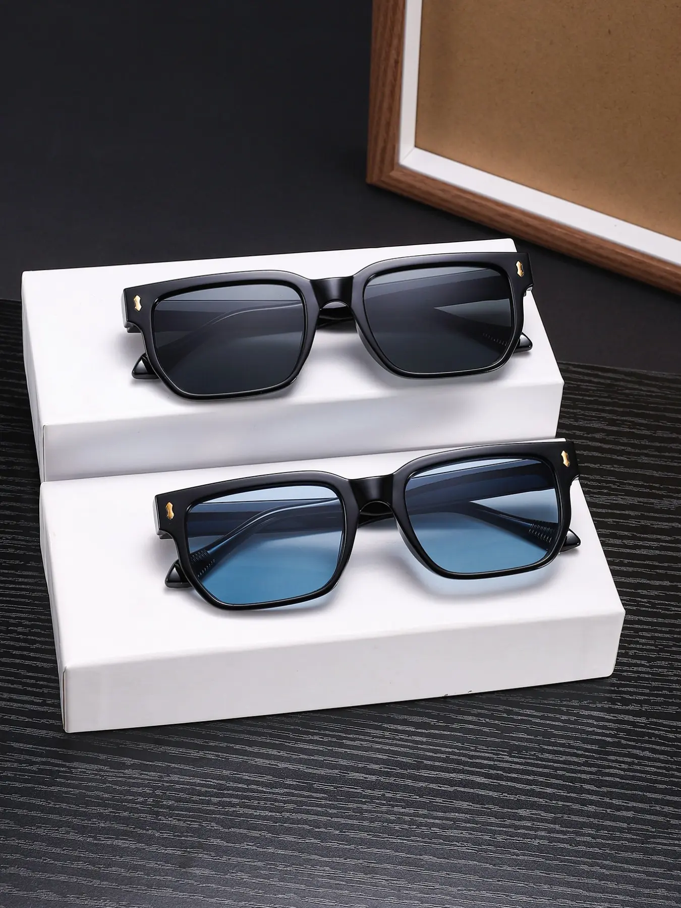 Men's Retro Rectangular Sunglasses Set, Colorblock Design, UV Protection, Lightweight & Durable, Perfect for Street Style & Casual Wear
