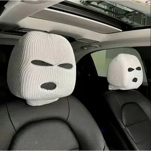 2 PCS CarHeadrest Cover, Funny Face Mask Auto Front Seat Heat Rest Protector, Personalized Ski Mask Seat Cover Headrest Trim, Full Face Mask Cover for Outdoor Sports
