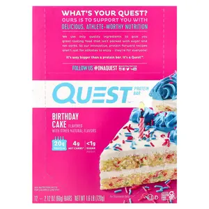 Quest Nutrition Protein Bar, Birthday Cake, 12 Bars, 2.12 oz (60 g) Each