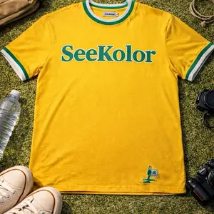 SeeKolor yellow T- shirt with green and white trim regular fit short sleeve