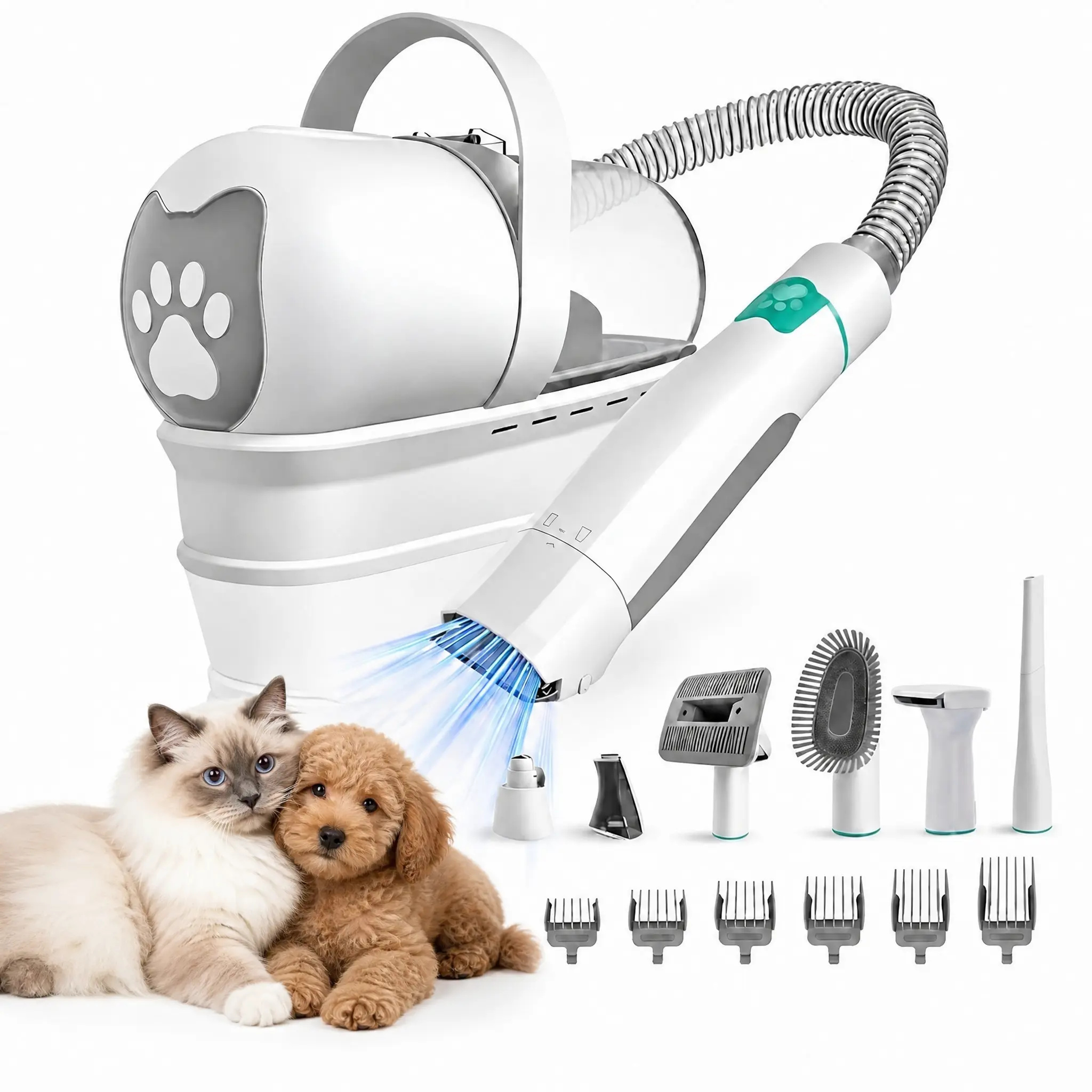 7-in-1 Pet Grooming Kit with Vacuum Function, Dog Hair Trimmer, Paw Shear, Nail Polisher & 6 Guard Combs for Dogs Cats
