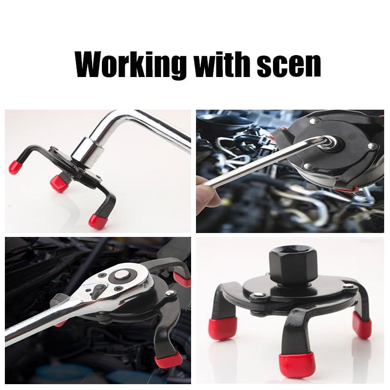 One-way three-claw filter wrench for oil strainer/filter; integrated oil plug removal tool set