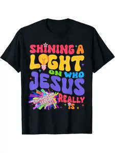 Men's Jesus Light of The World VBS 2026 T-Shirt - Religious Short Sleeve Crew Neck Tee with Illumination Station Print, Casual Daily Wear Suitable for Daily Wear & Holiday Gifts, Machine Washable for Church Events & Gifts