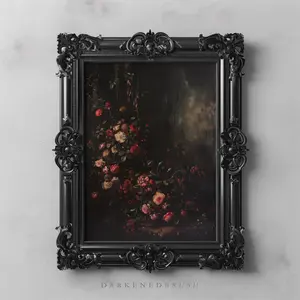 Vintage Floral Roses Wall Art, Dark Academia Botanical Print, Dark Cottagecore Art, Unframed, 5 size, 8x12 to 27x40 inch