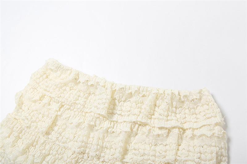 SERENZY-  Sexy Hollow Ruffle Crop Top Shorts Skirt Women Solid Elegant Slim Clothes 2 PieceS