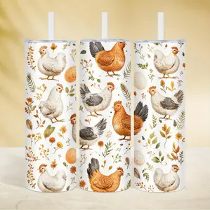 20 Ounce Insulated Stainless Steel Tumbler with Straw Featuring Rustic Chicken Floral Design Ideal for Home Travel and Outdoor Use Perfect Gift for Special Occasions