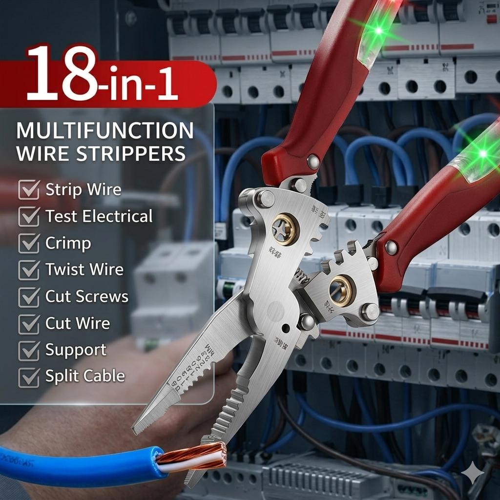 16-in-1 Multifunction Wire Stripper & Cutter with Voltage Tester, Heavy Duty Electrician Tool with 2 Detachable Test Pens for Wire Stripping, Cutting & Crimping
