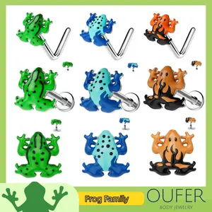 Oufer 16G Frog Internally Threaded Labret Ring Nostril Nose Piercing Dermal Anchor Piercing Ring