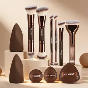 Maange 11-Piece Cosmetics Makeup Tool Set, Includes 6 Makeup Brushes and 5 Foundation Sponges, Essential Beauty Accessories for Professional Application, Blending Brush