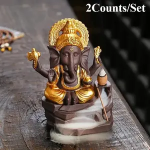 Ganesha Elephant Design Incense Burner, 2 Counts/set Backflow Incense Burner, Incense Stick Holder, Home Ornament for Living Room Bedroom Office