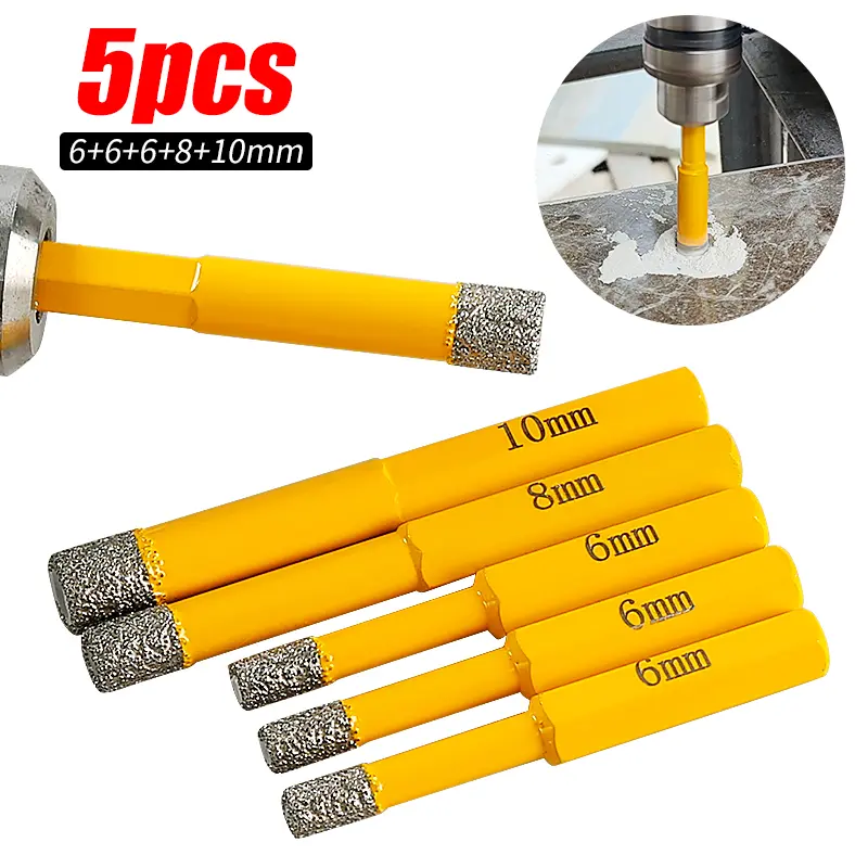 5PCS Diamond Drill Bits 1/4"-3/8" - for Ceramic Tile, Marble, Glass -  Hex Shank Dry Core Bits for Drills Tool fathersdaygift Tool Accessories