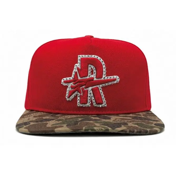 Rough play rhinestone logo snapback hat
