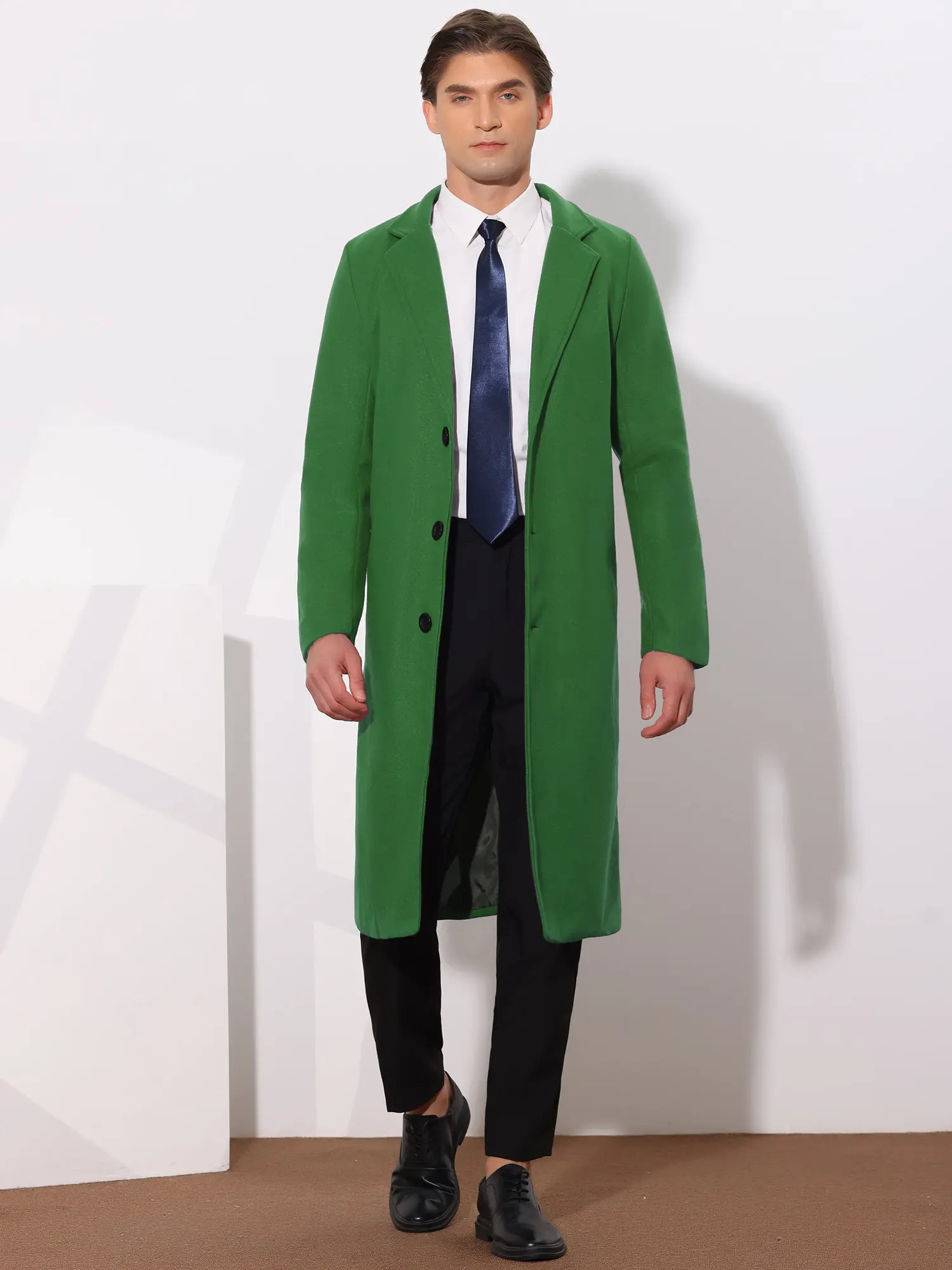 INSPIRE CHIC Winter Trench Coat for Men's Single Breasted Notch Lapel with Pockets Formal Overcoat