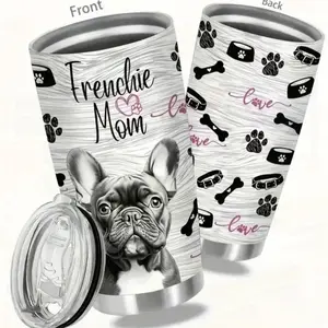 Frenchie Mom Stainless Steel Tumbler with Cute Design and Paw Prints - Perfect Gift for Pet Lovers Drinkware Bottled Mug Water Bottles Portable Flasks