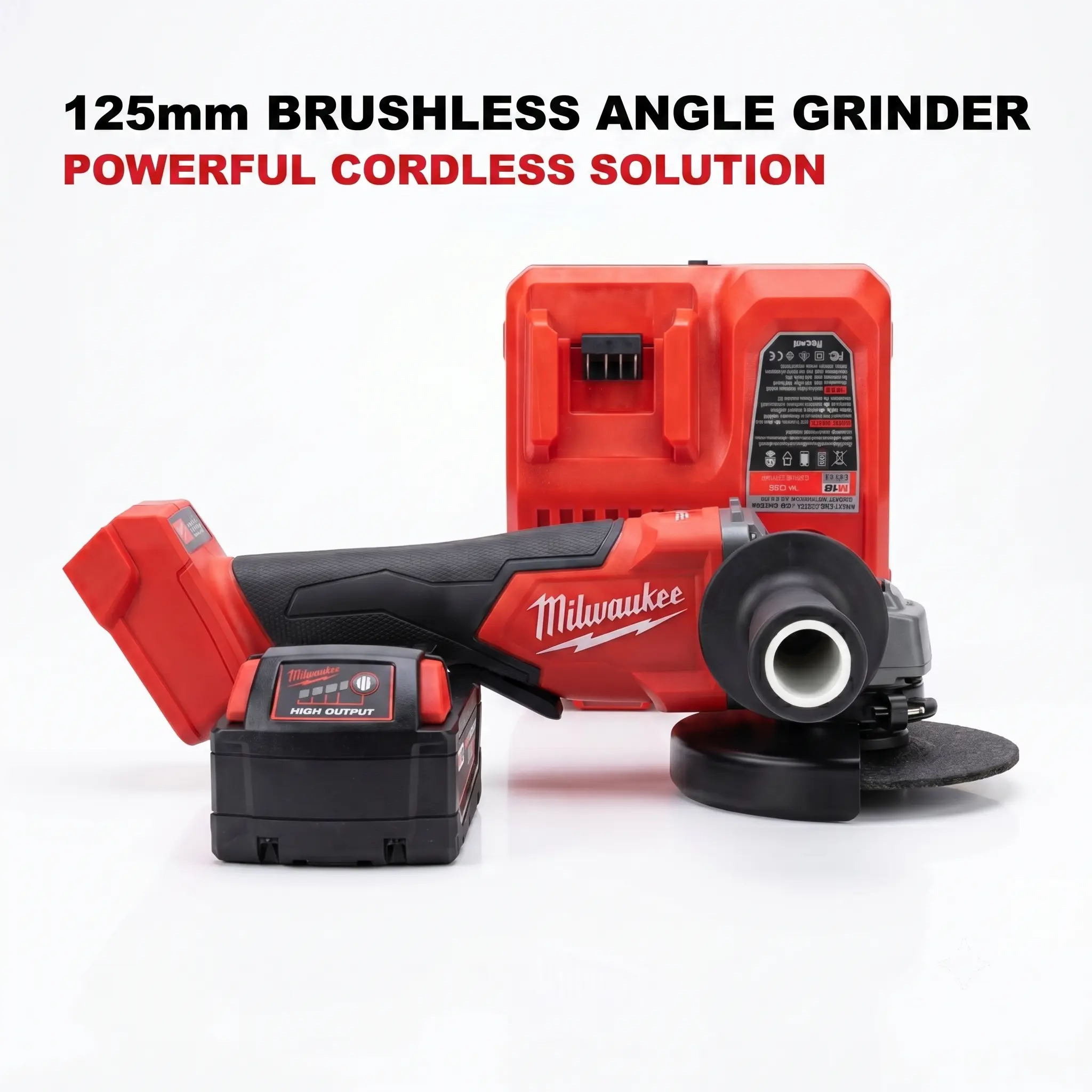 Milwaukee Professional Cordless M18 Angle Grinder Power Tool Set - Heavy Duty, Slide Control Switch, Restart Safe, Drop-Resistant Reinforced Outer Housing, SD Max 4-Mode Drive Battery, for Auto Chassis Renovation, Stone Groove, Decoration