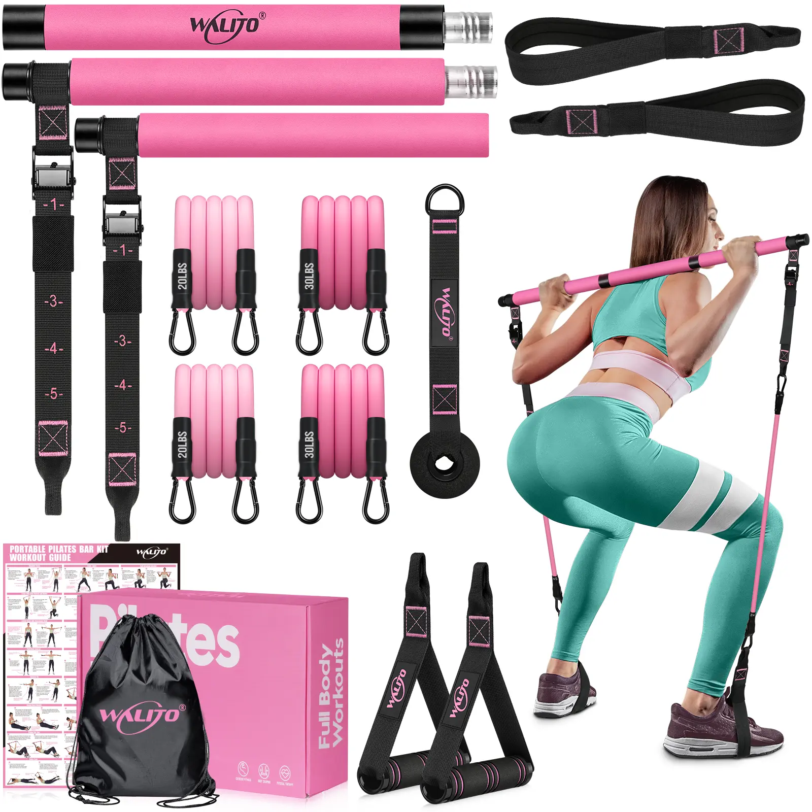 Summer Fitness Pilates Bar Kit with Resistance Bands, Multifunctional Pilates Bar for Women & Men with Heavy-Duty Metal Adjustment Buckle, Pilates Home Equipment for Home Workouts & Gift