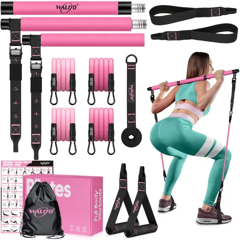 WALITO Compact Pilates Bar Kit - Adjustable Elastic Sport Band Fitness Training Equipment with Heavy-Duty Metal Buckle, Carry-Bag Portable Multi-Level Gear, Home Workout Essentials for Women & Men Gifting