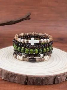 Boho Style Colorblock Beaded Bracelets, Stylish Cross Charm Bangle Decor Beaded Bracelet for Women & Men, Fashion Jewelry for Party, Daily Clothing Decor, Trendy All-match & Exquisite Jewelry for Birthday Gift, Faith Wear Jewelry