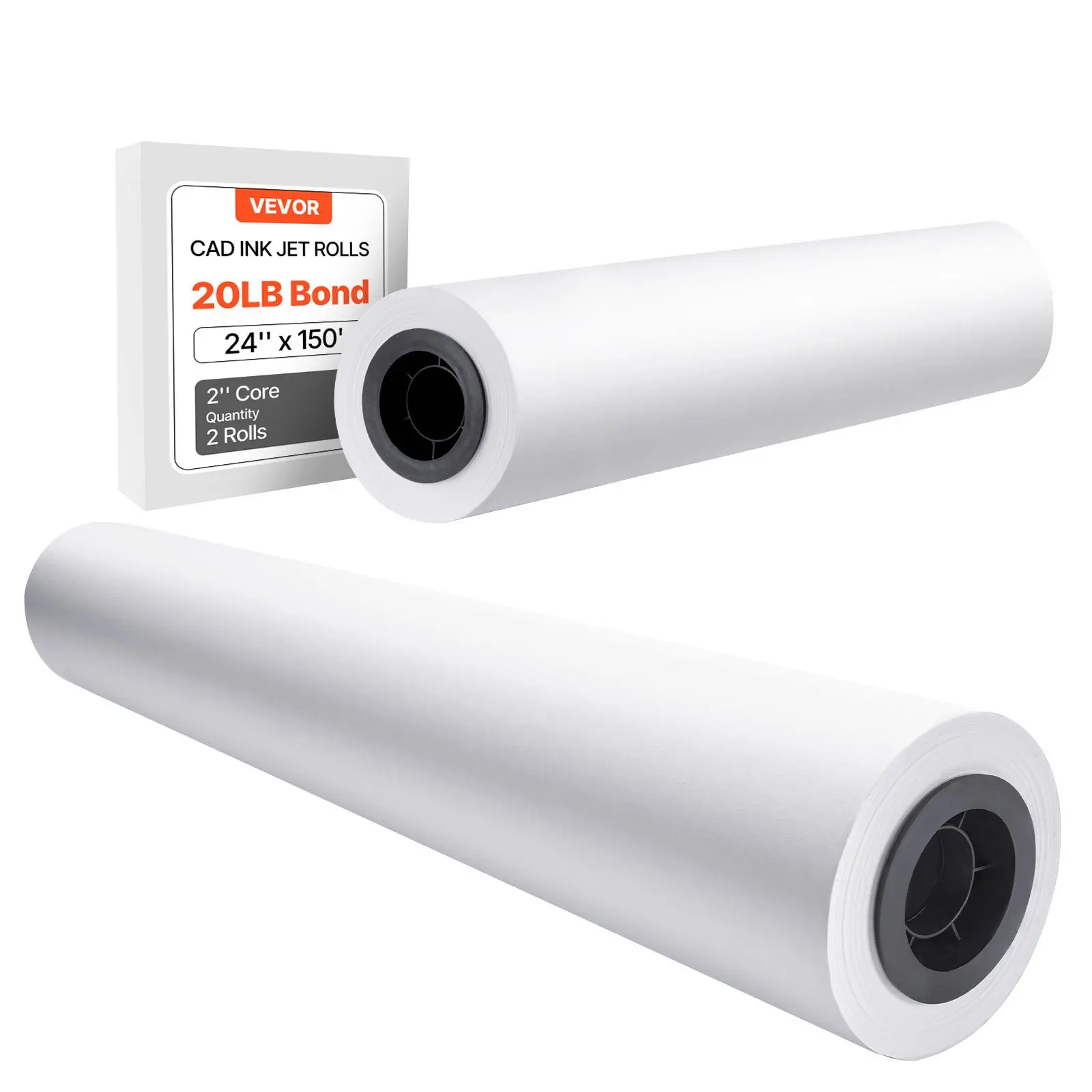 【DealsForYouDays】VEVOR 2-Pack Wide Format CAD Paper Rolls, 24 in x 150 ft, 2 in Core, 20 LB Bond Paper, Ideal for Blueprints, Architectural Designs