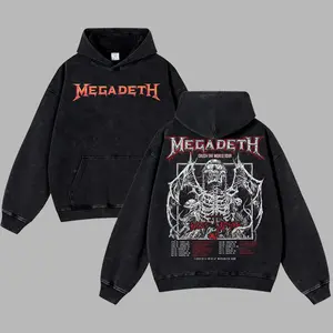 [Moshroom] Megadeth Crush The World Tour Oversize Lightweight Acid Washed Tee Hoodie Rock Music Metal Gothic Punk Emo Grunge Post-hardcore Graphic Design Top Cotton Streetwear Game T-Shirt Crewneck Clothes Menswear Womenswear