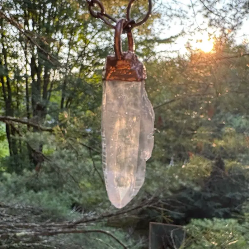 Brazilian Lemurian Crystal Copper Pendant Necklace