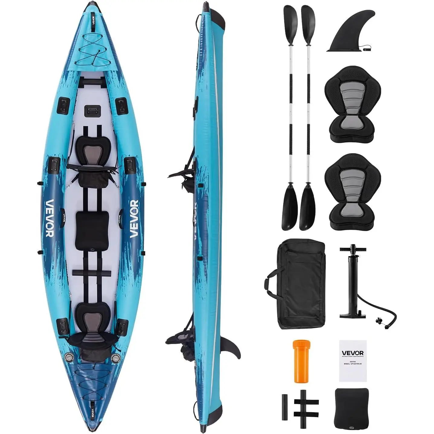 14'4"x3'7" 2-Person Sit-in Inflatable Kayak for Adults - Spring New Arrival, 700 lbs Capacity, Anti-Collision Head-Tail, 2 Paddles, Dual Action Pump, Carry Bag, Waterproof, Easy Inflation, Compact Storage, Fishing-Ready, Kayaks, Anti-Collision Head And Ta