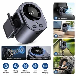 Clip-On Car Fan with LED Display, 360 °   Rotation, 100-Speed Stepless Control, USB Rechargeable 1800mAh Portable Cooling Fan for Car, Backseat, Desk &  #SummerVibes