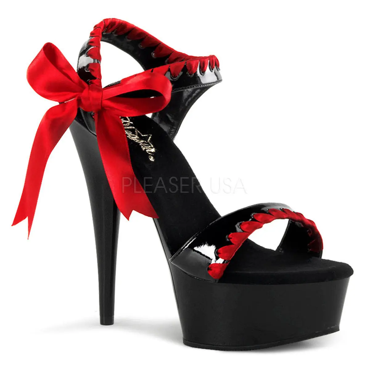 Women's 6-Inch Stiletto Platform Peep Toe Sandals - Black & Red, Ankle Strap, Side Bow Detail, Glamorous Party Footwear