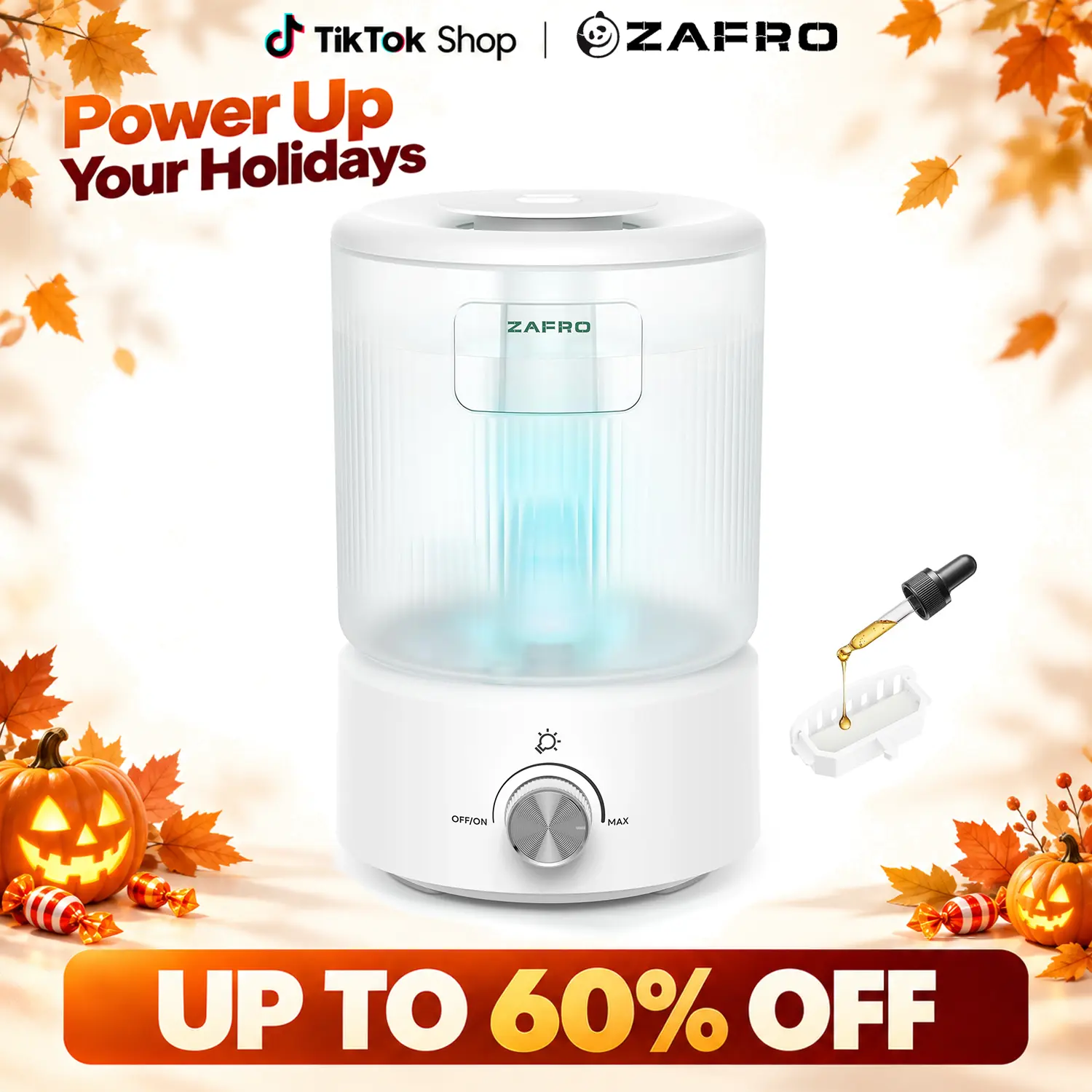 ZAFRO 2.5L Top-Fill Compact Cool Mist Humidifier for Bedroom, Quick Top-Ups, 24dB Silent Mode Smart Humidifier, Adjustable Mist Levels, Color Changing LED Light, Electronic Turning-Off Feature, White