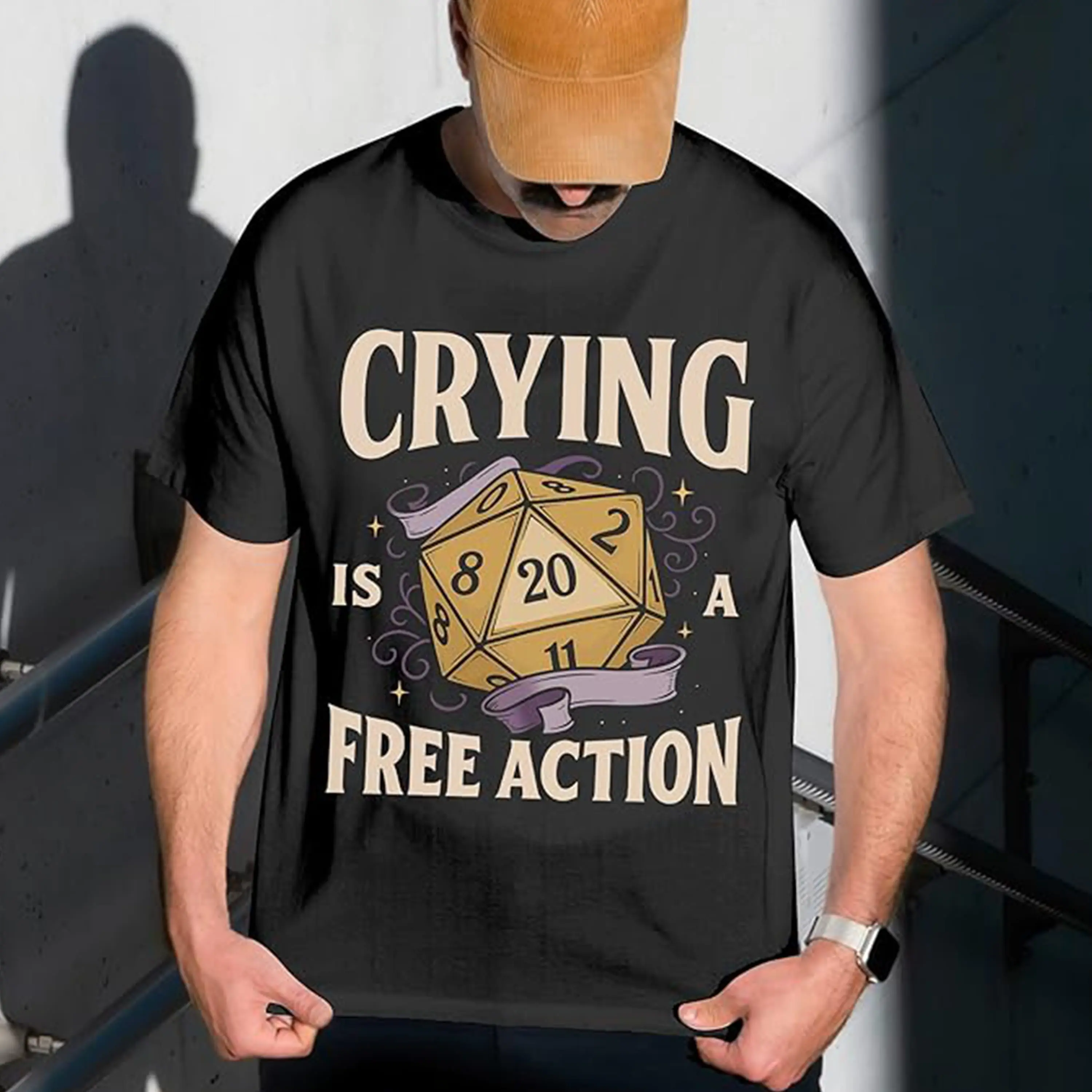 Crying Free Action Shirt, Roll D20 Side Quests Shirts, Dunge0n Side Quests RPG Graphic Tee