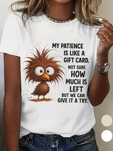 Funny "My Patience" Ladies T-Shirt- Beige Top with Cute Bird Pattern- Soft Daily and Party Shirt- Casual Elegant Ladies Clothing- Perfect Gift for Her- Four Seasons Wear, Ladies T-Shirt, Festival Clothing, Joke Design, Medium Stretch Fabric