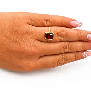 10K Gold Red Gemstone Ring for Women