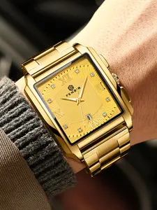 Luxury Square Men's Quartz Watch, Business Dress Wristwatch with Date Window, Stainless Steel Strap, Waterproof Casual Fashion Watch, High Quality Watches, Square Watches