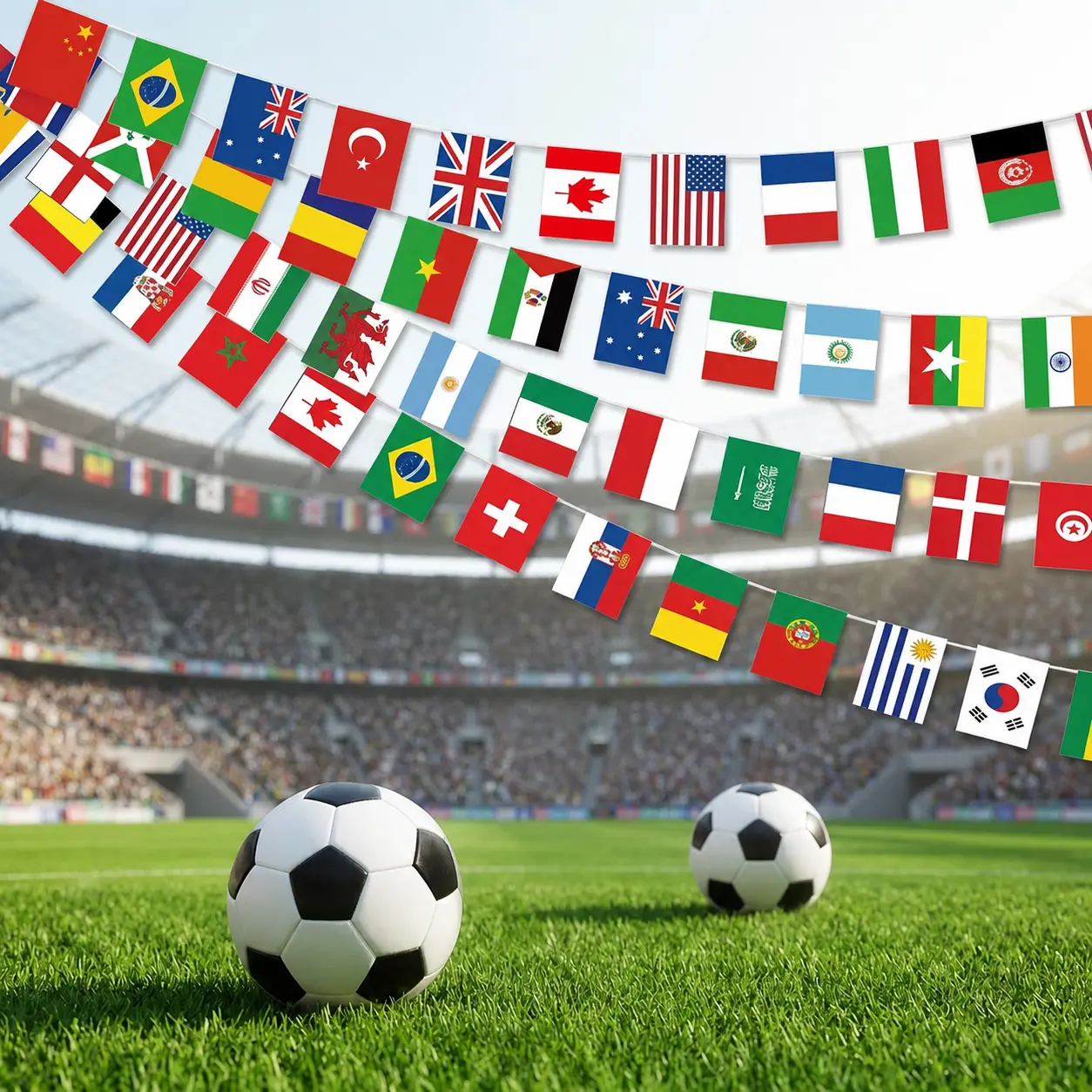 48-Country Polyester Patriotic Bunting Banner, 47FT String Flag Pennants (5.5x8.3") Weather-Ready Outdoor Banners for 2026 International Soccer Watch Party, Home & School Garden Decor, Outdoor Flags