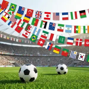 48 Qualifying Nations Soccer Tournament Flag Banner 47FT,Official Match Day String Flags for 2026 International  Soccer Watch Party, Fan Display, Sports Bar & Stadium  Atmosphere Home Decor, garden yard porch