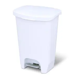 13 Gallon Trash Can| Plastic Kitchen Waste Bin with Odor Protection of Lid| Hands Free with Step On Foot Pedal and Garbage Bag Rings, 13 Gallon, White