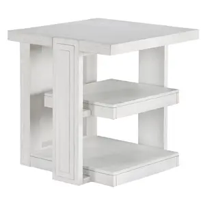 Sunset Trading Dover 24” Large Square Side End Table with Storage Shelves | Cerused White Oak Wood | 3-Tier Nightstand with Open Shelf for Contemporary Living Room, Bedroom, Office, Entryway
