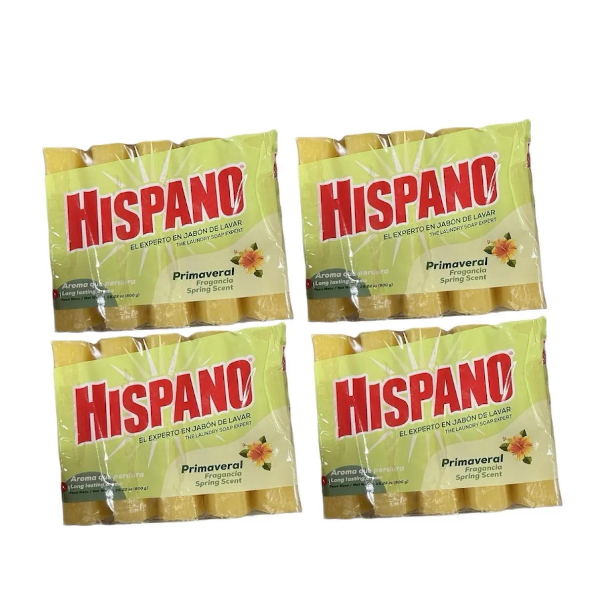 Hispano Frescura Primaveral Long-Lasting Laundry Soap - 4 Packs (20 Bars Total), 800g Each, Great Value for Money Cleaning Products, Saves Money Household Cleaner