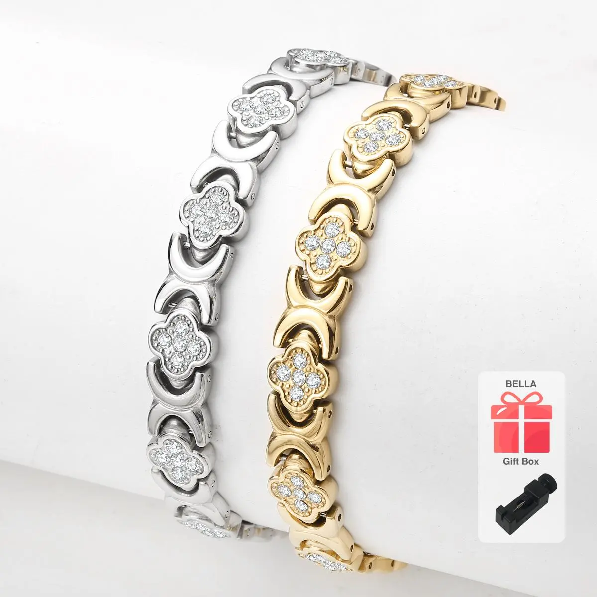 BELLA  Copper Bracelets forWomen, Ultra Strength Magnetic Bracelet with3800 Gauss Magnets & Sparkling Cubic Zirconia,Adjustable,charm bracelet Rhinestone DecoratedBangle