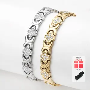 BELLA Lucky Four-Leaf Clover Bracelet Magnetic 3500 Gauss Titanium Steel Unisex Gift Charming Jewelry Ultra-Modern Trendy Accessories Adjustable Sizing Tool Elegant Minimalist Bangle