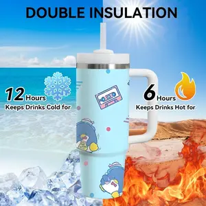 Tuxedo Sam Vacuum Flasks 40oz Stainless Steel Tumbler with Handle & Straw, Vacuum Insulated Travel Mug Keeps Drinks Cold Up to 12 Hours, Leak-Resistant Cup for Iced Coffee, Water, Office, Gym or Travel, Insulated Bottle