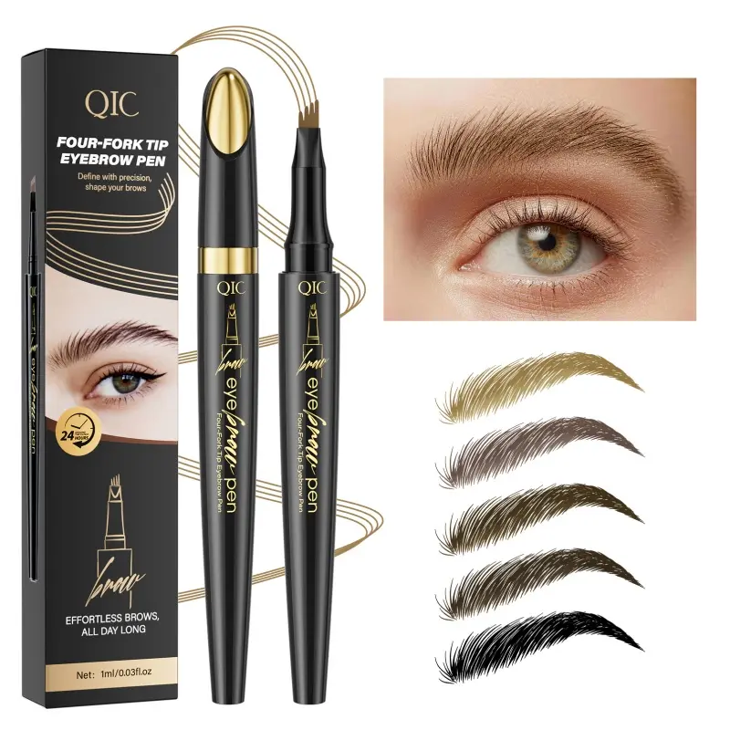 QIC 4-Forked Liquid Eyebrow Pen - Clear Root, Natural Stereoscopic, Waterproof, Durable, Non-Smudging Micro-Carving Marker, Everyday Brow Set, Single Item Eyebrow Makeup Products, Makeup