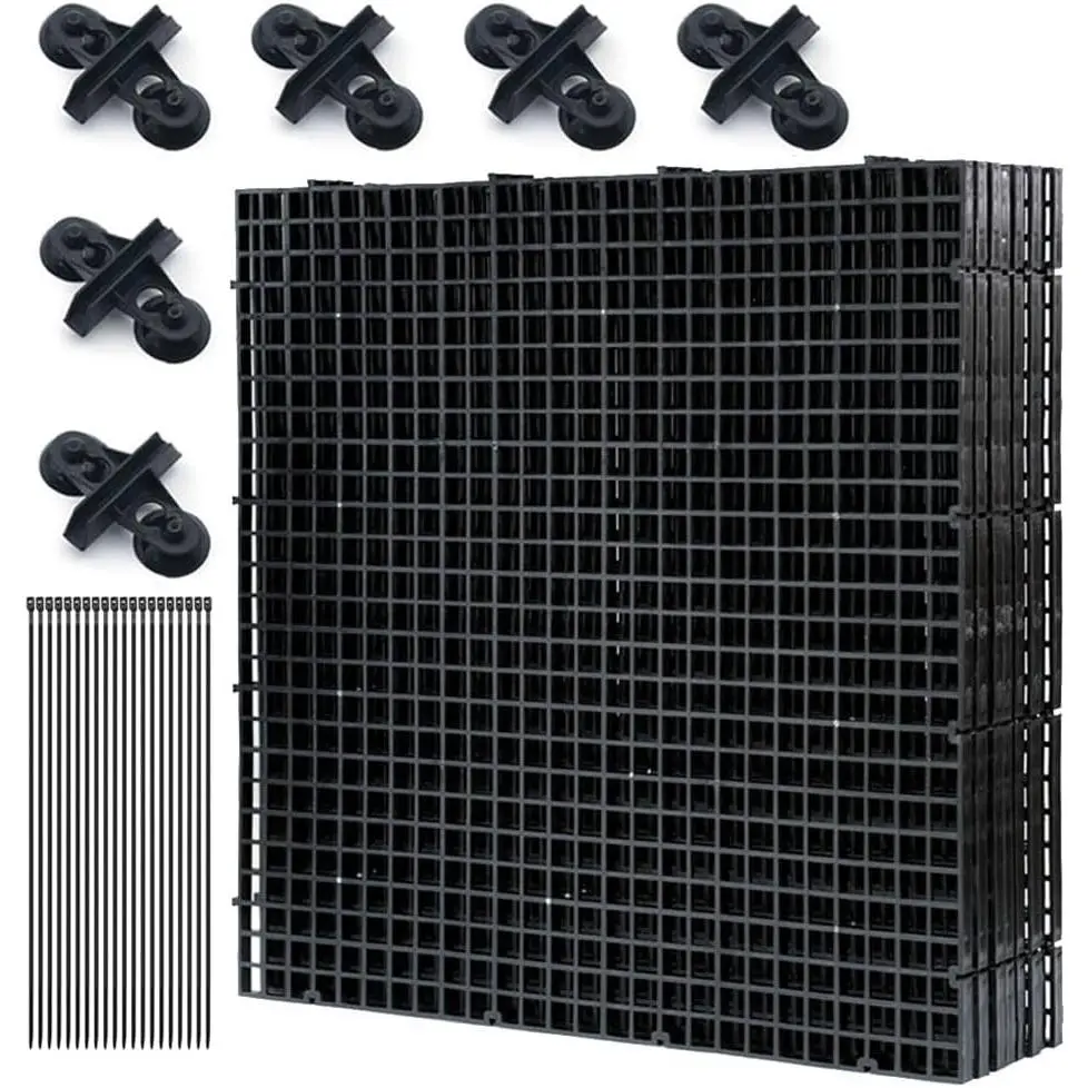 Aquarium Fish Tank Dividers Set, 8 Pcs 30X30 cm Aquarium Grid Plastic with 6 Pcs Sucker Clips and 20 Pcs Cable Ties, Egg Crate for Fish Isolation(Black)