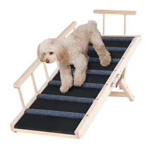 【fathersdaygift】VEVOR Dog Ramp, Folding Pet Ramp for Bed, Adjustable Dog Ramp for Small, Large, Old Dogs & Cats, Wooden Pet Ramp with 47.2" Long Ramp, Adjustable from 13.8" to 27.6", Suitable for Couch, Sofa, Car