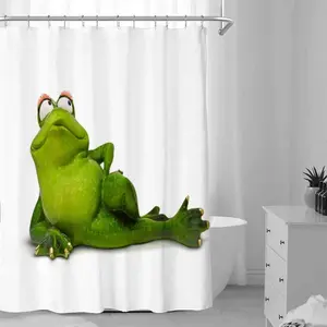 Frog Pattern Shower Curtain, 1 Count Waterproof Bathroom Curtain, Bathroom Accessories, Home Decor Supplies for Bathroom